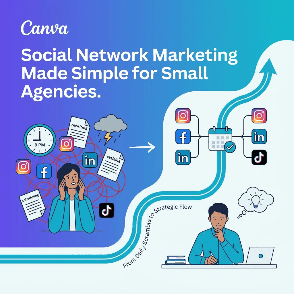 You know you should be everywhere at once: Instagram, Facebook, LinkedIn, maybe TikTok. But instead of feeling “strategic”, social posting feels like a daily scramble. You’re rewriting the same captio